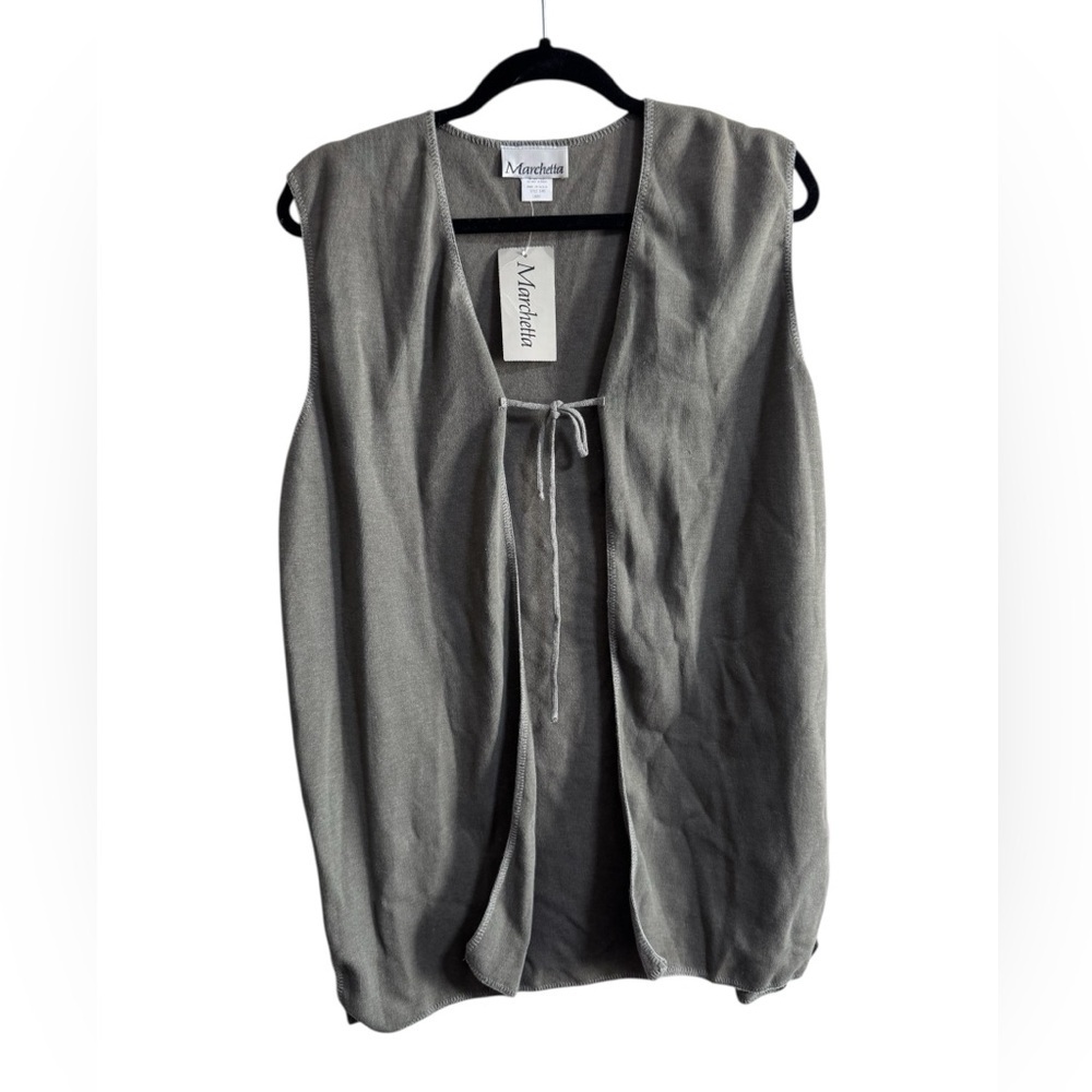 Marchetta Open Front Tie Vest Gray Women’s Large NWT Minimalist USA - Picture 1 of 8